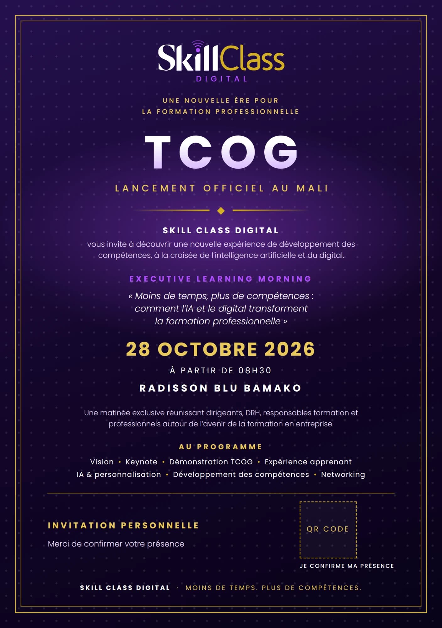 Carte d'invitation : TCOG, lancement officiel au Mali, 28 octobre 2026, Radisson Blu Bamako