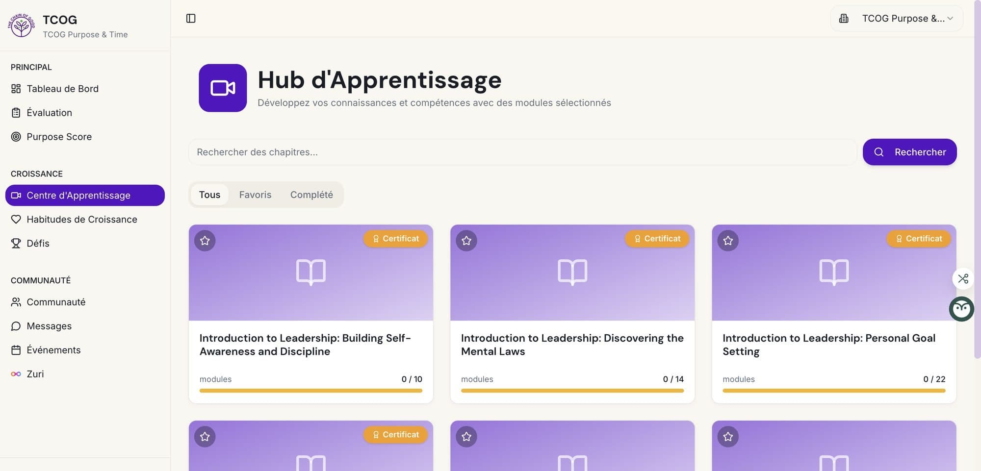 Le Hub d'Apprentissage de TCOG : modules de formation, recherche et suivi de progression